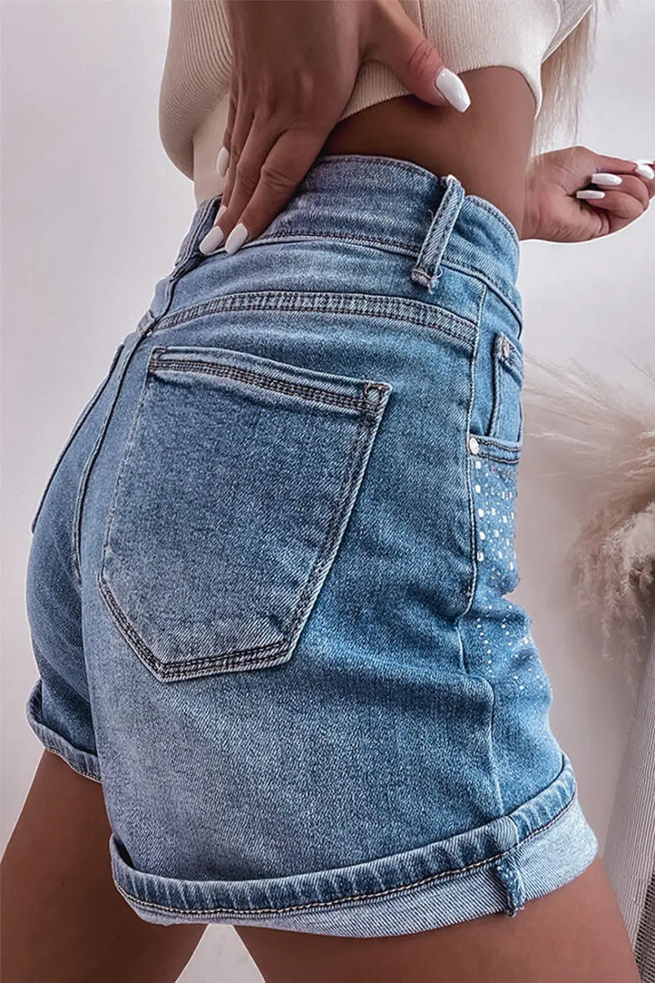 Ashleigh Blue Rhinestone Denim Shorts-2