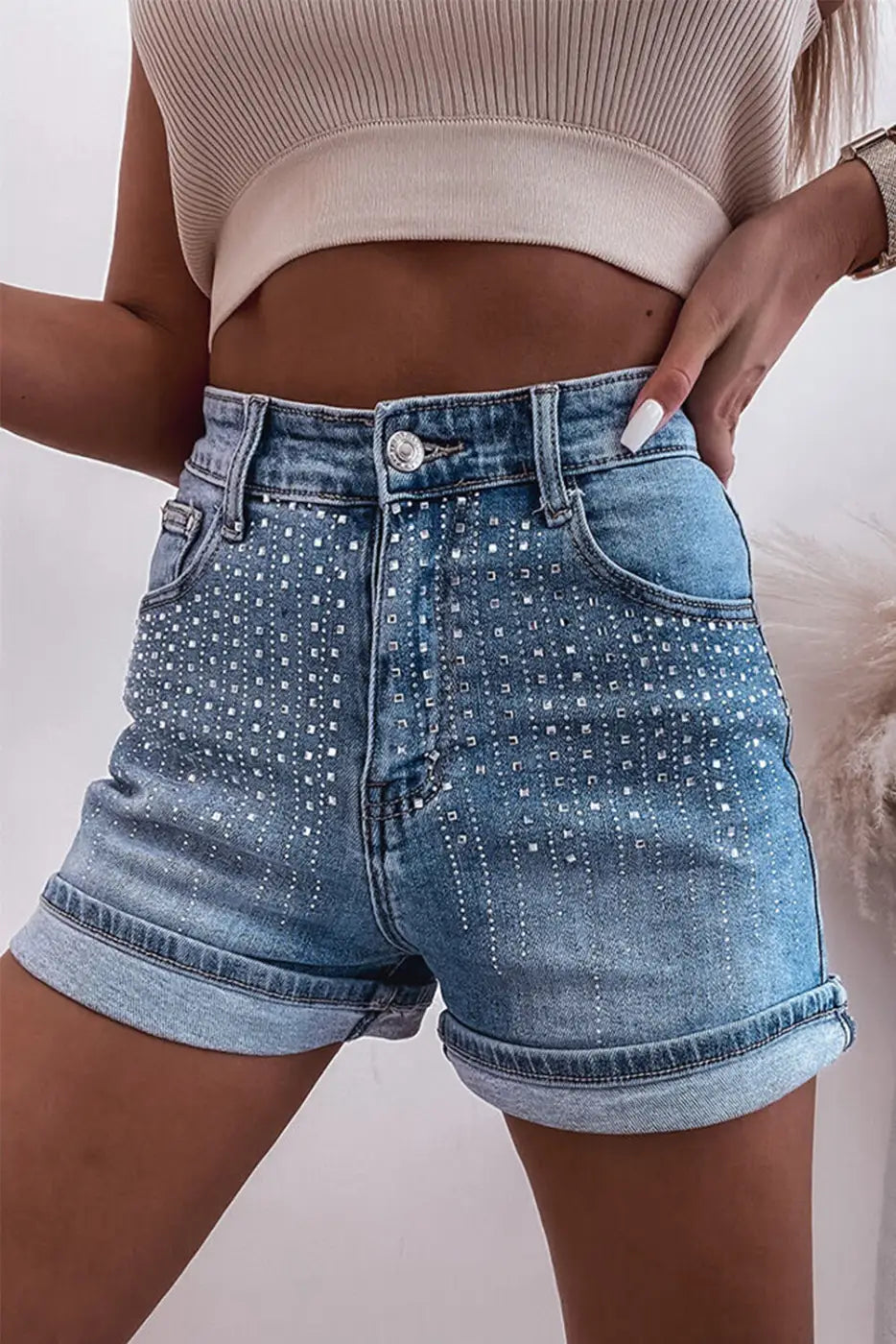 Ashleigh Blue Rhinestone Denim Shorts-0