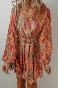 Thumbnail for Autumn Elegance Paisley Mini Dress-2