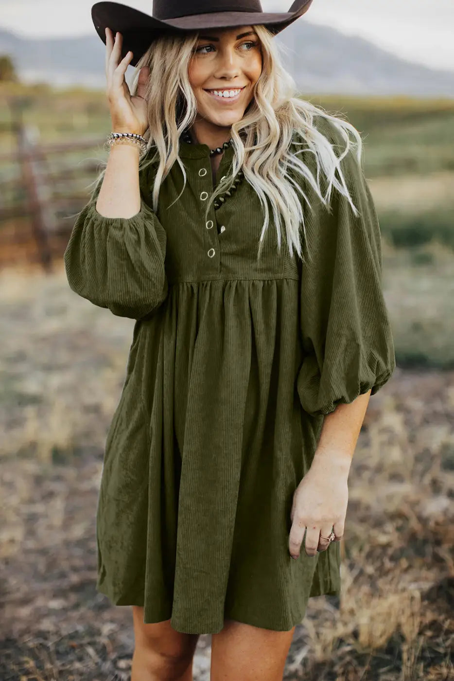 Autumn Empire Corduroy Dress - Vineyard Green-2