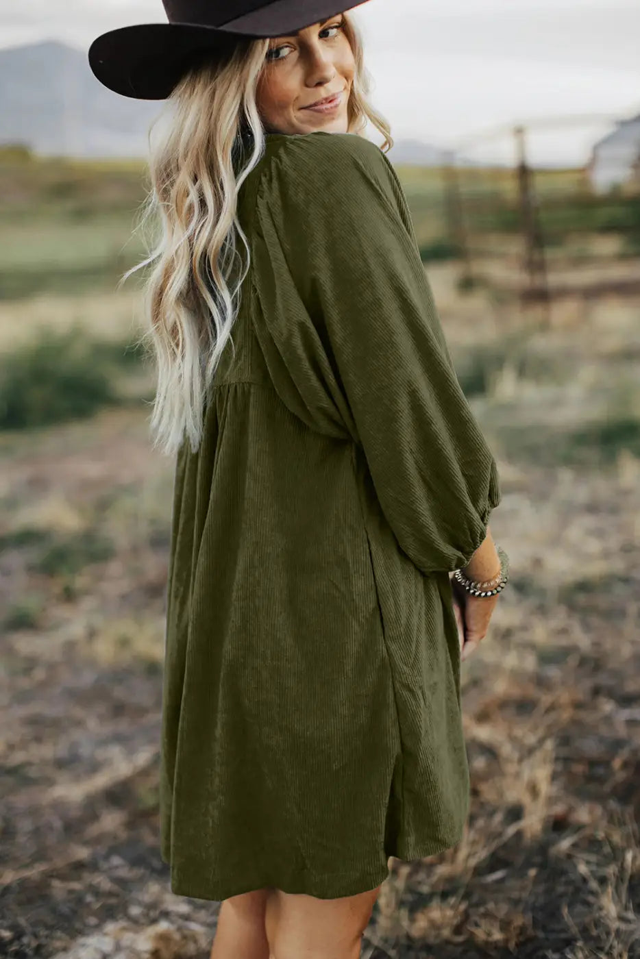 Autumn Empire Corduroy Dress - Vineyard Green-1