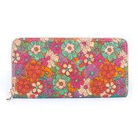 Thumbnail for Natural cork with flower pattern zipper wallet BAGD-191-7