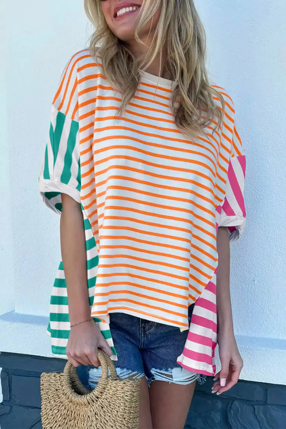 Baggy T Shirt - Stripe Patchwork-0