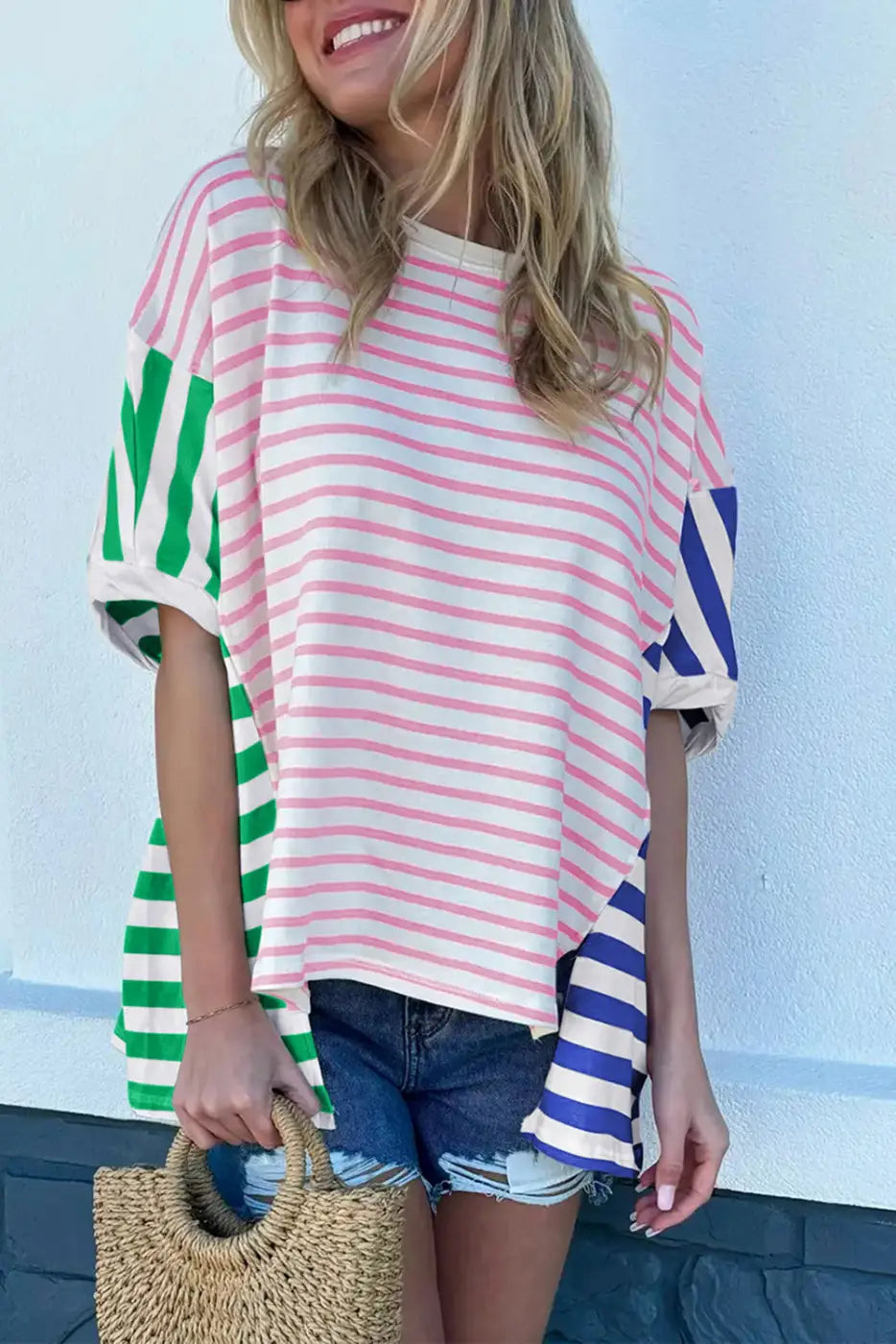 Baggy T Shirt - Stripe Patchwork-3