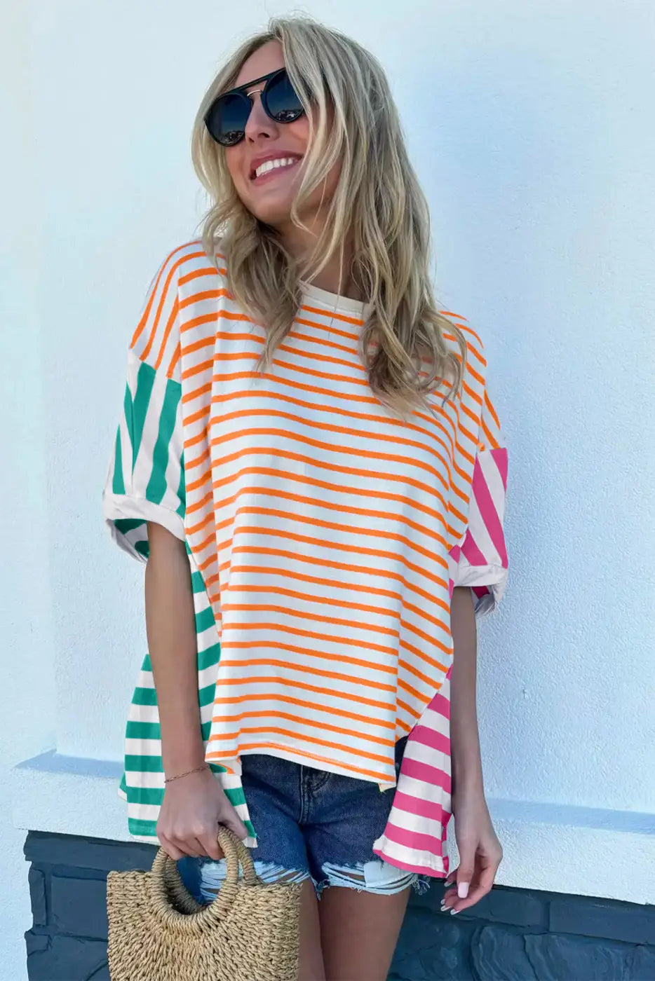 Baggy T Shirt - Stripe Patchwork-2