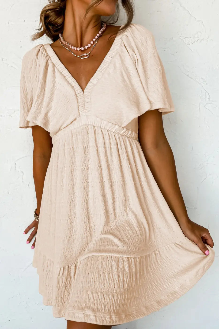 Beige Cutout Back Mini Dress-0