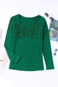 Thumbnail for Beige Lace Crochet V Neck Long Sleeve Top-23