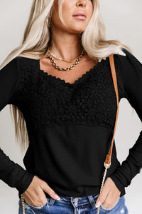 Thumbnail for Beige Lace Crochet V Neck Long Sleeve Top-32