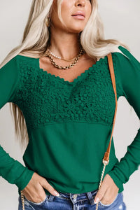 Thumbnail for Beige Lace Crochet V Neck Long Sleeve Top-18