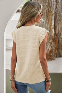 Thumbnail for Beige Solid Textured Batwing Sleeve Crew Neck T Shirt-1