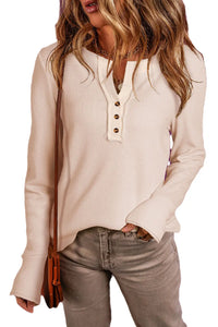 Thumbnail for Beige Waffle Knit Textured Henley Top-4