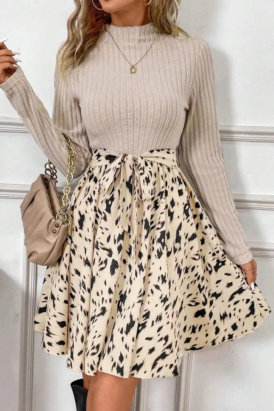 Belted Elegance Knit Dress-0