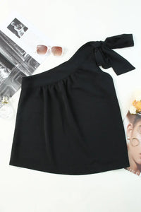 Thumbnail for Black Asymmetric Tie On Shoulder Sleeveless Top-6