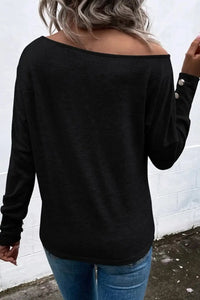 Thumbnail for Black Asymmetrical Cut Out Buttoned Long Sleeve Top-1