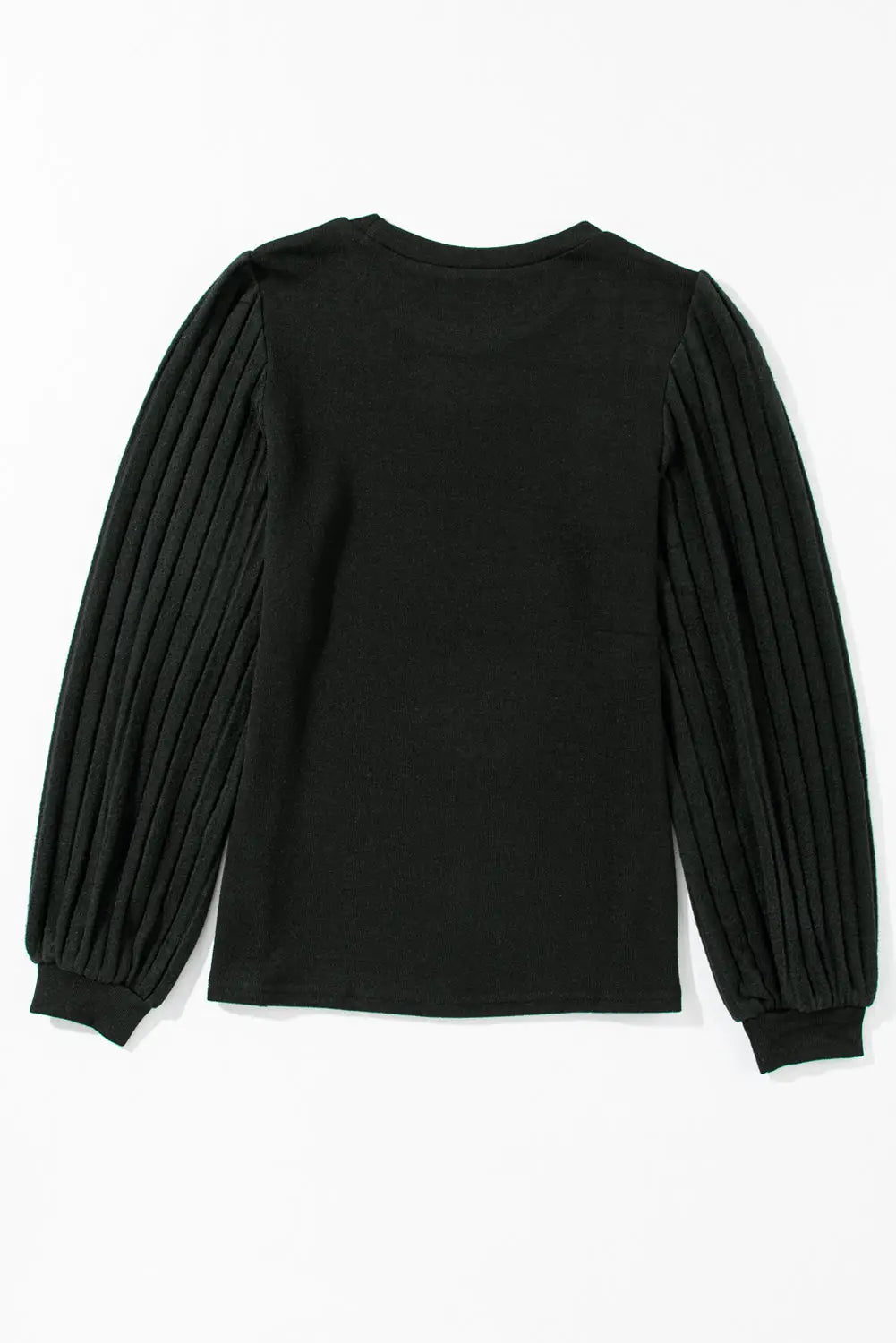 Black Buttoned V Neck Ribbed Puff Sleeve Top-29