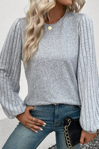 Thumbnail for Black Buttoned V Neck Ribbed Puff Sleeve Top-7