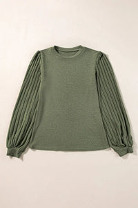 Thumbnail for Black Buttoned V Neck Ribbed Puff Sleeve Top-34