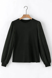 Thumbnail for Black Buttoned V Neck Ribbed Puff Sleeve Top-24