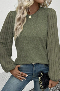 Thumbnail for Black Buttoned V Neck Ribbed Puff Sleeve Top-32