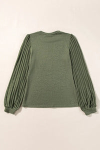 Thumbnail for Black Buttoned V Neck Ribbed Puff Sleeve Top-35