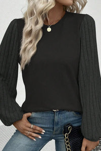 Thumbnail for Black Buttoned V Neck Ribbed Puff Sleeve Top-21