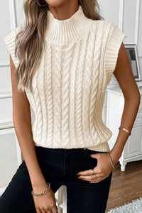 Thumbnail for Black Cable Knit High Neck Sweater Vest-7