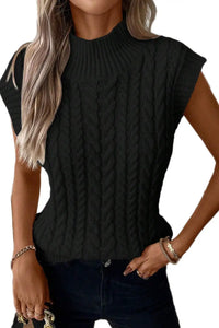 Thumbnail for Black Cable Knit High Neck Sweater Vest-6