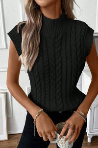 Thumbnail for Black Cable Knit High Neck Sweater Vest-5