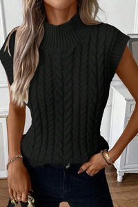 Thumbnail for Black Cable Knit High Neck Sweater Vest-3