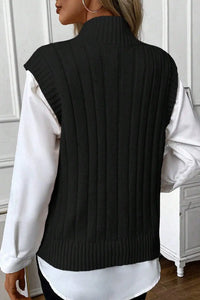 Thumbnail for Black Cable Knit High Neck Sweater Vest-1