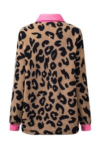 Thumbnail for Black Contrast Trimmed Leopard Teddy Shacket-20