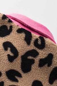 Thumbnail for Black Contrast Trimmed Leopard Teddy Shacket-29