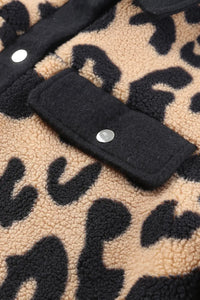 Thumbnail for Black Contrast Trimmed Leopard Teddy Shacket-10