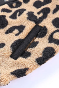 Thumbnail for Black Contrast Trimmed Leopard Teddy Shacket-9