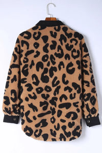 Thumbnail for Black Contrast Trimmed Leopard Teddy Shacket-6