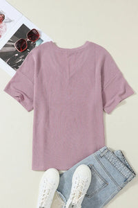 Thumbnail for Black Corded V Neck Chest Pocket Loose T-shirt-18