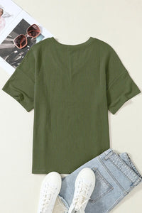 Thumbnail for Black Corded V Neck Chest Pocket Loose T-shirt-31