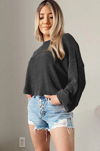 Thumbnail for Black Cording Drop Shoulder Puff Sleeve Casual Long Sleeve Top-3