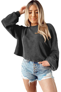 Thumbnail for Black Cording Drop Shoulder Puff Sleeve Casual Long Sleeve Top-4