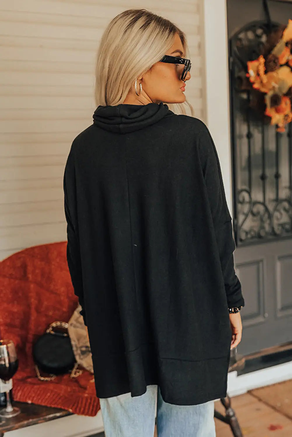 Black Cowl Neck Shift Tunic Top-1