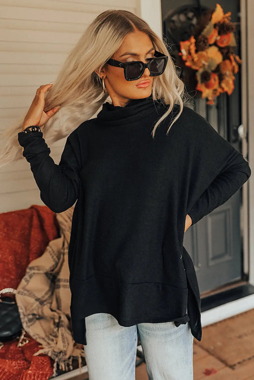 Black Cowl Neck Shift Tunic Top-4