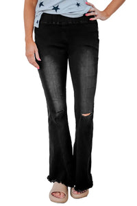 Thumbnail for Black Distressed Bell Bottom Denim Pants-12