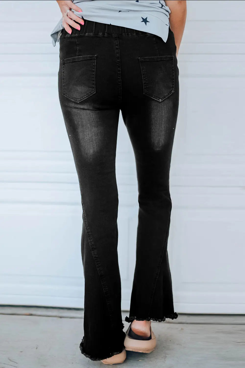 Black Distressed Bell Bottom Denim Pants-1