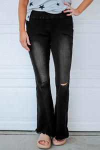 Thumbnail for Black Distressed Bell Bottom Denim Pants-0