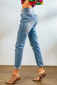 Thumbnail for Black Distressed Boyfriend Denim Pants-33