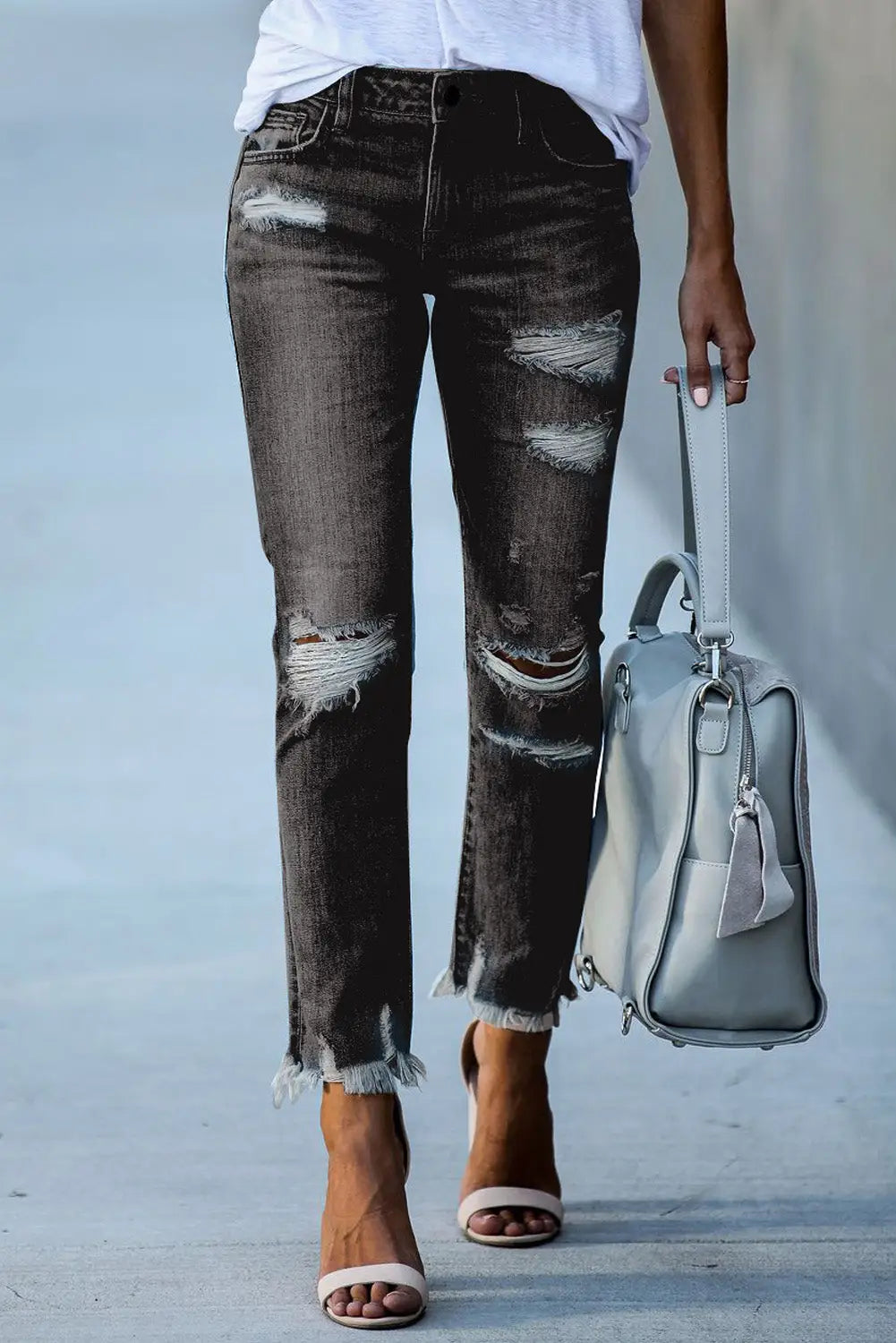 Black Distressed Boyfriend Denim Pants-3