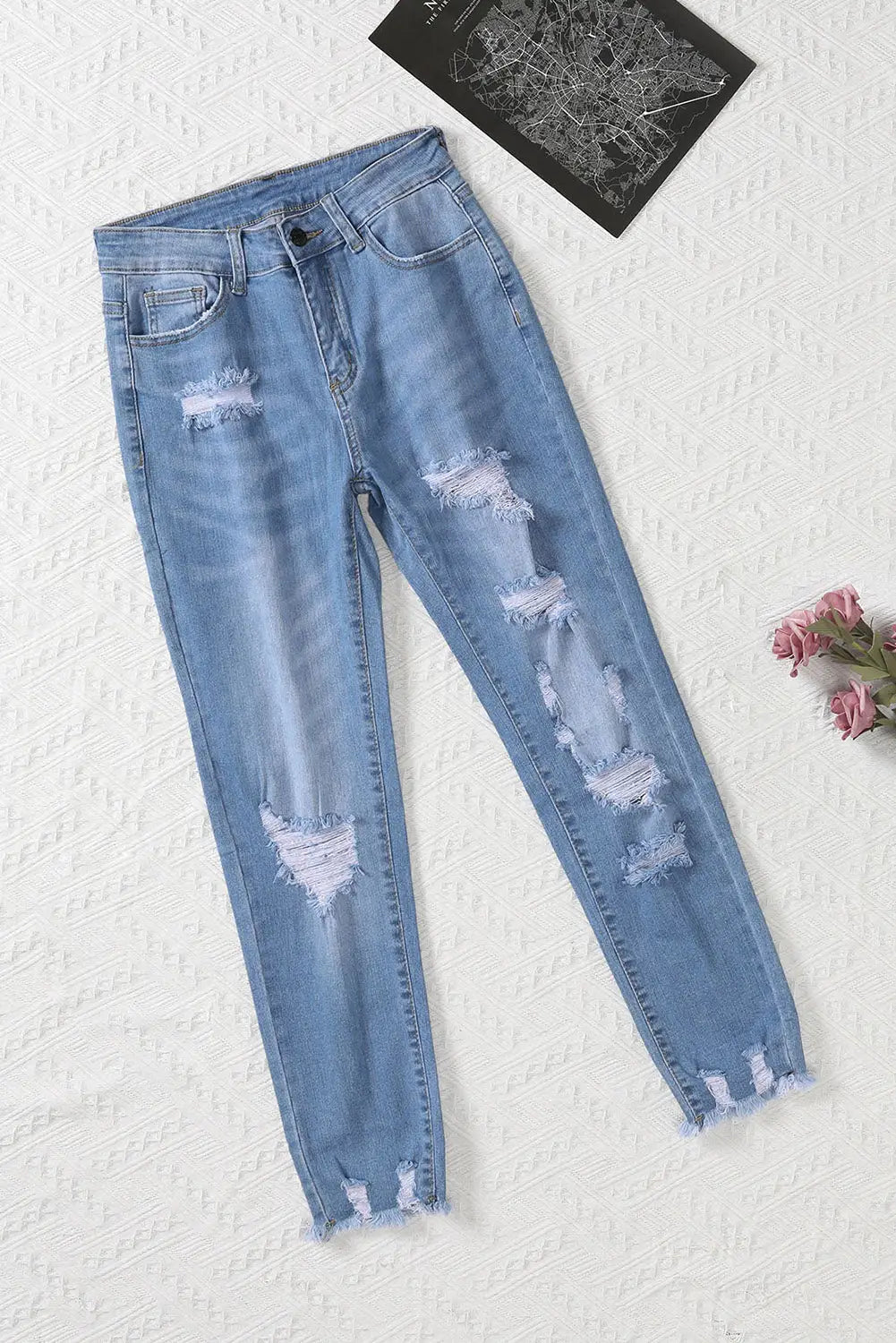 Black Distressed Boyfriend Denim Pants-36