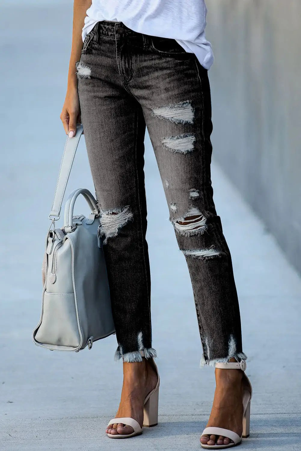 Black Distressed Boyfriend Denim Pants-6