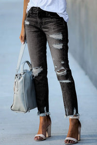 Thumbnail for Black Distressed Boyfriend Denim Pants-6