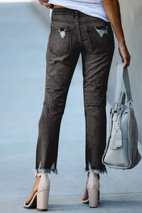 Thumbnail for Black Distressed Boyfriend Denim Pants-4